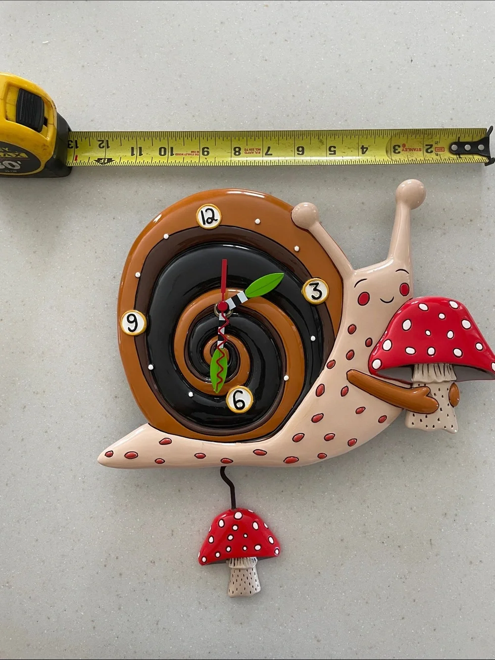 Snail Mushroom Wall Clock in Beige and Red